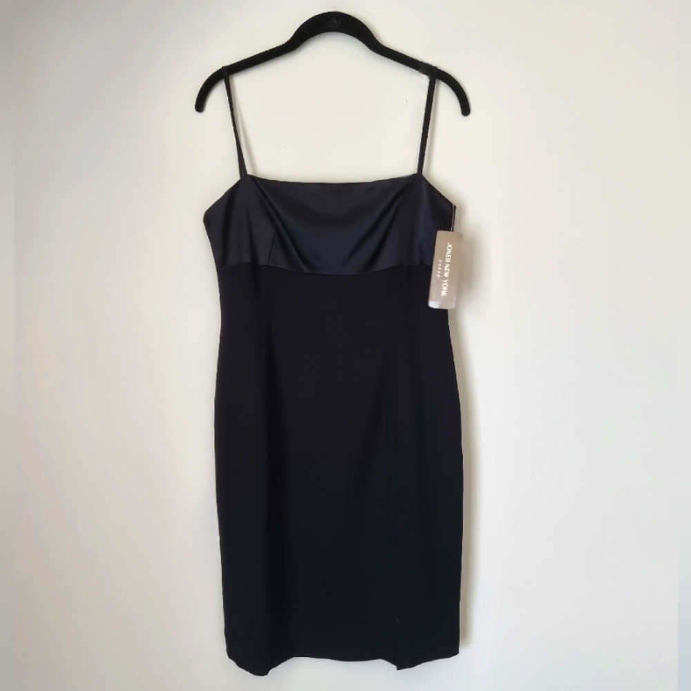 Jones NY Little Black Dress spaghetti strap, front slit with sheer shawl…